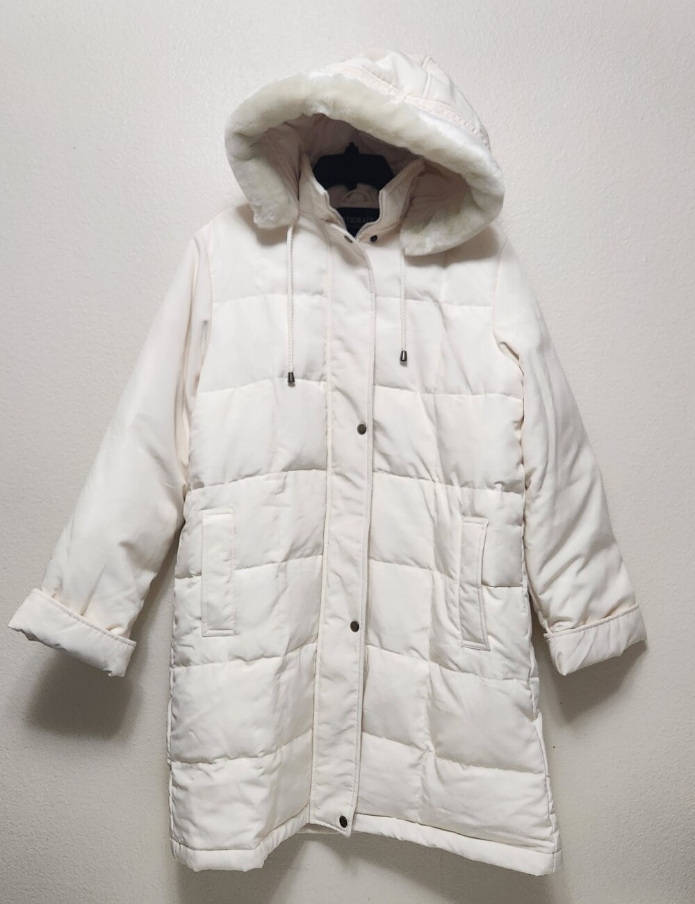 💐NEW Centigrade Goose Down Jacket Womens M Cream Faux Fur Longline Y2K Winter - Picture 3 of 16